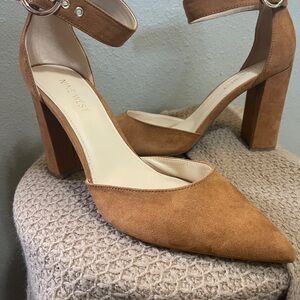 Nine West Tan Suede Pointed Block Heel Sandals